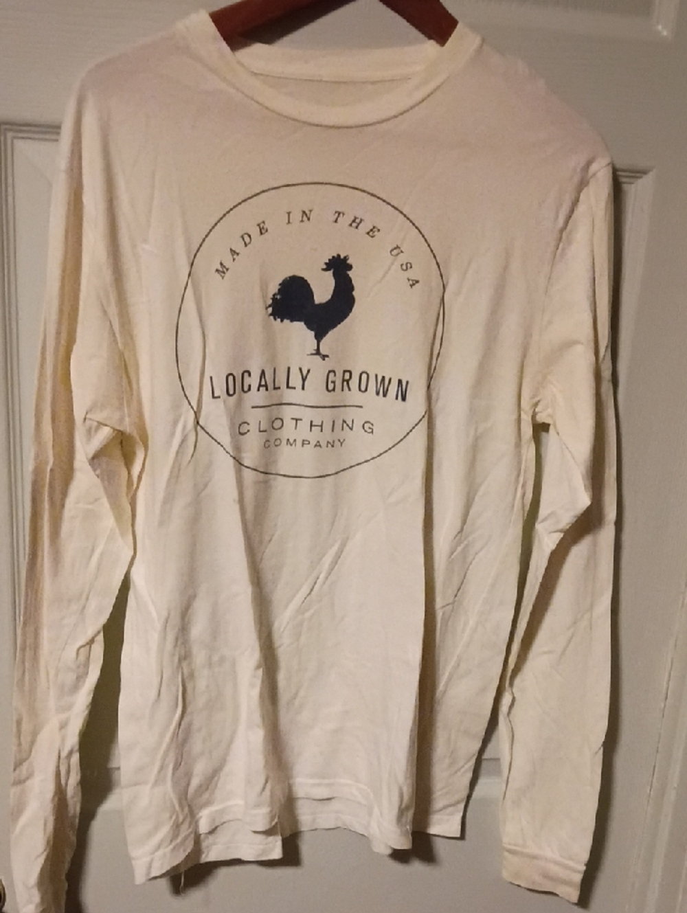 Cream Long-Sleeve Graphic Tee with Rooster Emblem